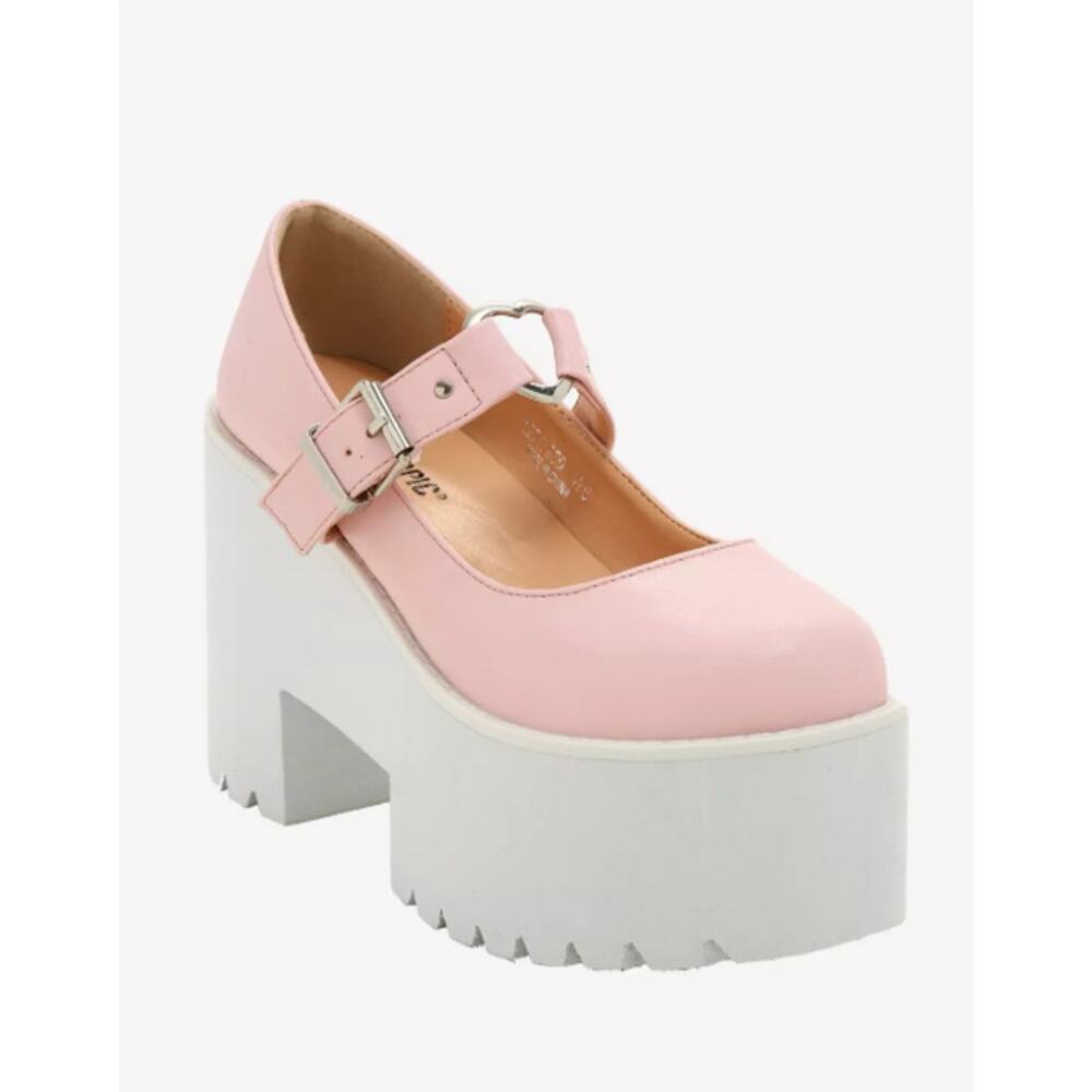 Hot Topic Pink Heart Buckle Platform Mary Jane Shoes